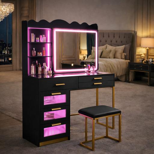 Buy & Sell Milnrow Rochdale - Photos for Black LED Mirrored Dressing Table & Stool