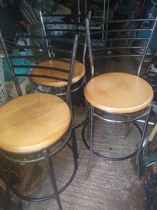 Buy & Sell Pensnett Dudley - Photos for 3 , Solid Wood & Chrome Barstools, Good Con