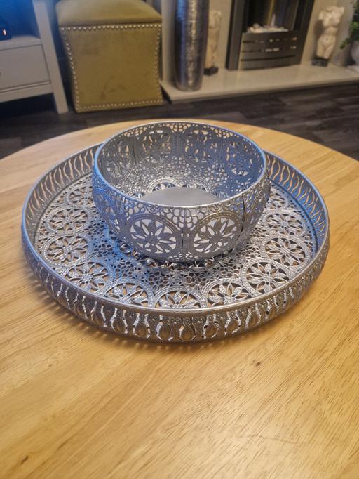 Buy & Sell Scholes Rotherham - Photos for Large silver metal tray & bowl