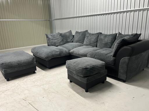 Buy & Sell Brixton South East London - Photos for Grey & Blue Cord L Shaped Sofa & Footstools