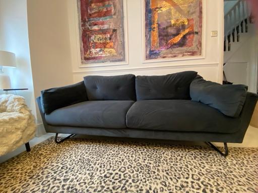 Buy & Sell - Photos for 3 seater navy velvet sofa