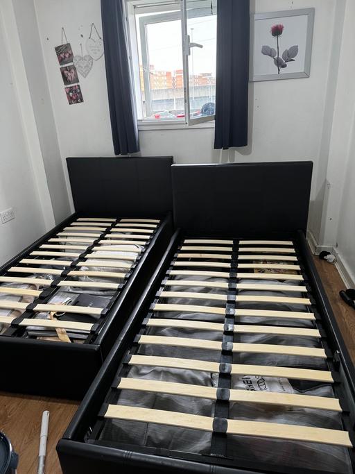 Buy & Sell Commercial Road East London - Photos for Two black leather storage beds frames