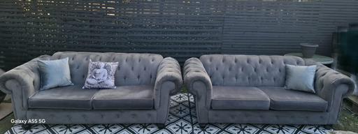 Buy & Sell Wednesfield Wolverhampton - Photos for Grey Velvet Chesterfield Sofas..3+3