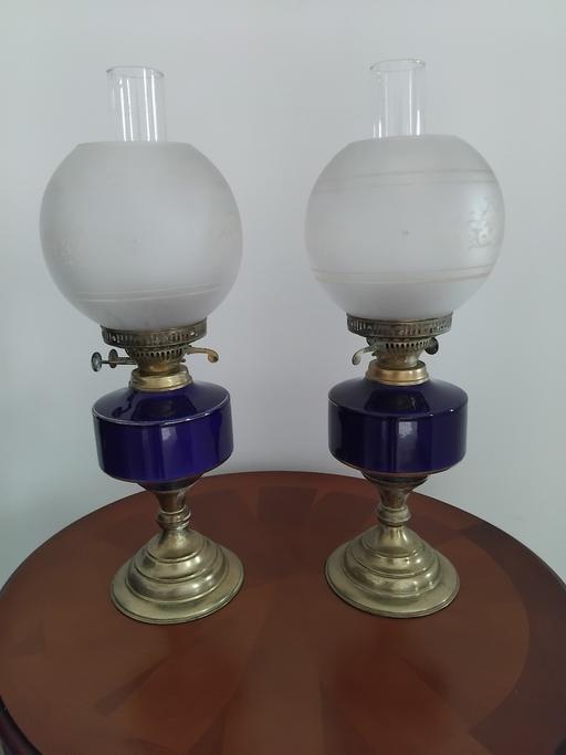 Buy & Sell Bickerstaffe West Lancashire - Photos for Colt Blue Brass and Glass Bowl Oil Lamps