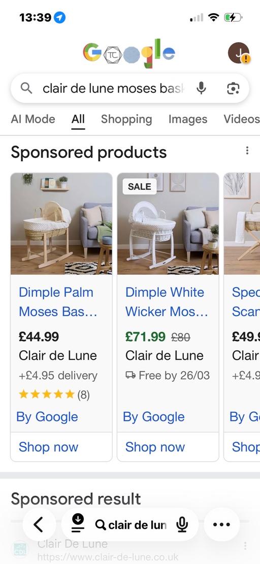 Buy & Sell Wednesfield Wolverhampton - Photos for New Clair de lune Moses basket only