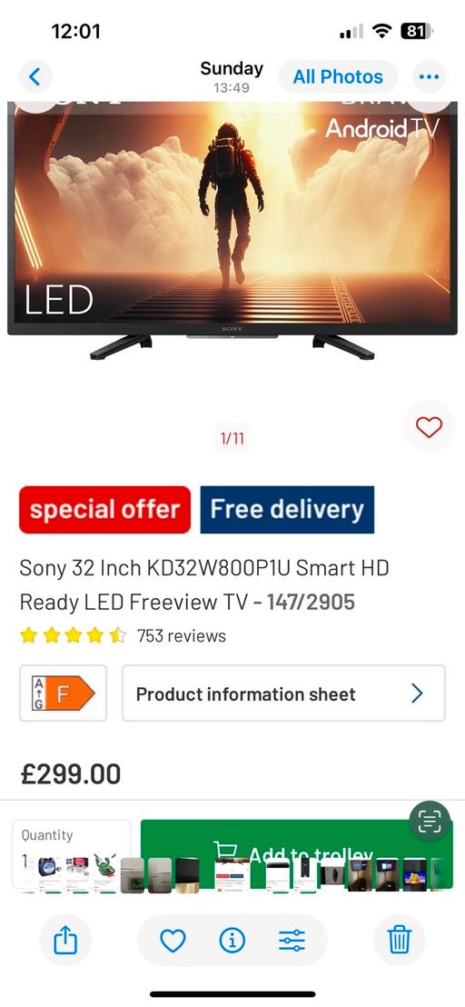 Buy & Sell Trimdon County Durham - Photos for Sony Bravia 32”smart hd ready LED free viewtv