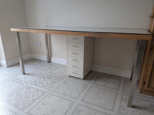 Buy & Sell Tempsford Central Bedfordshire - Photos for Beech Wood Desk / Table With Glass Top