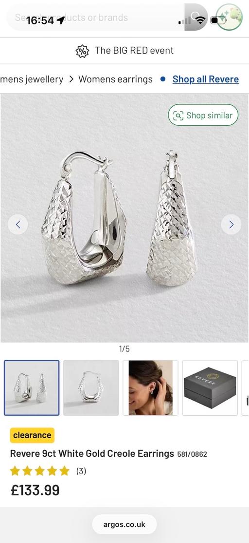 Buy & Sell Lambeth South West London - Photos for Revere 9ct White Gold Creole Earrings