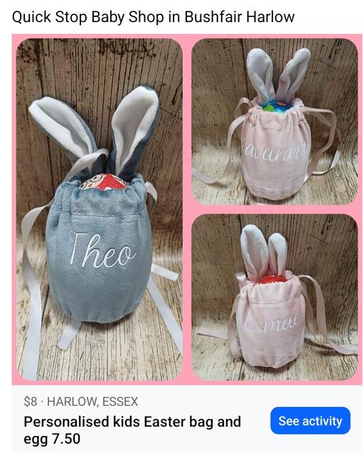 Buy & Sell Harlow Town Centre Harlow - Photos for personalised Easter bunny bags 7.50 each