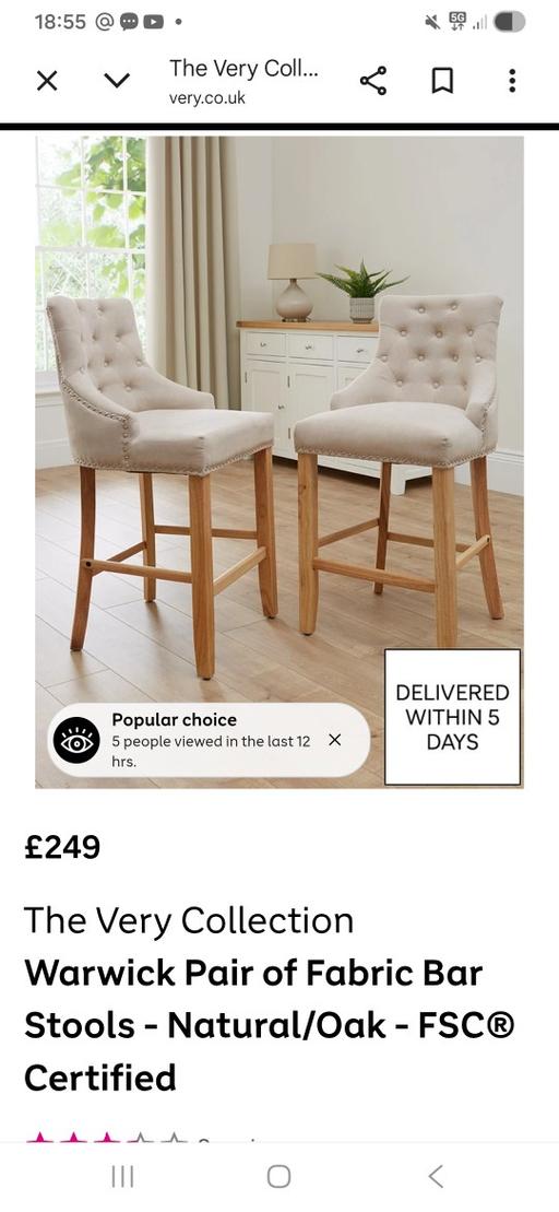 Buy & Sell Saint Pauls Cray Bromley - Photos for Warwick Pair of Fabric Bar Stools in Natural/