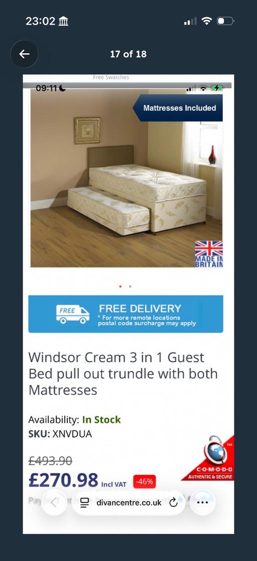 Buy & Sell Wilby North Northamptonshire - Photos for Single bed Trundle black fabric cream mattess