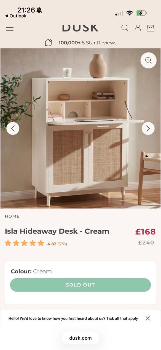 Buy & Sell Clapham Junction South West London - Photos for Hideaway white rattan desk