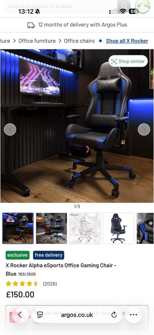 Buy & Sell Erith Bexley - Photos for X rocker alpha office chair in blue/black