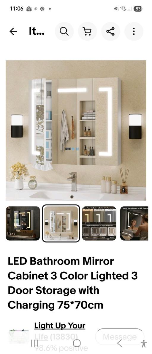 Buy & Sell Newbridge Wolverhampton - Photos for 3 light up mirrored doors bathroom cabinet