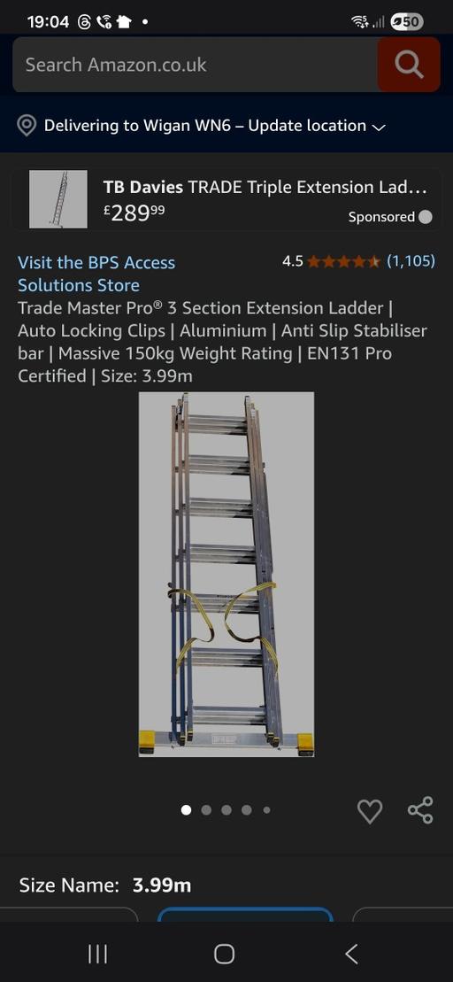 Buy & Sell Standish Lower Ground Wigan - Photos for 3.99 mt aluminium 3 section extension ladder