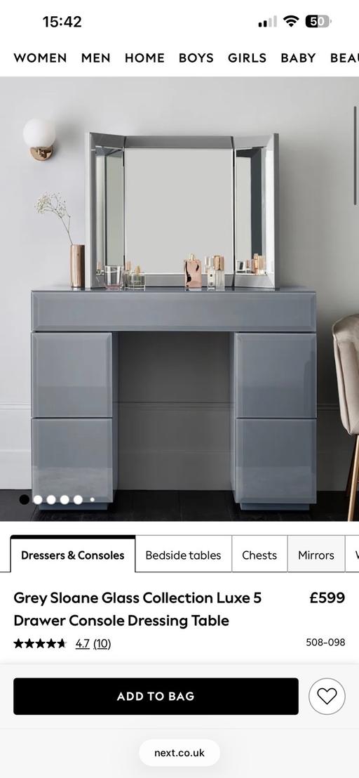 Buy & Sell Camperdown North Tyneside - Photos for Grey Glass 5 Drawer Dressing Table