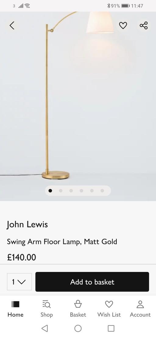 Buy & Sell Heath Town Wolverhampton - Photos for New swing arm floor lamp John Lewis
