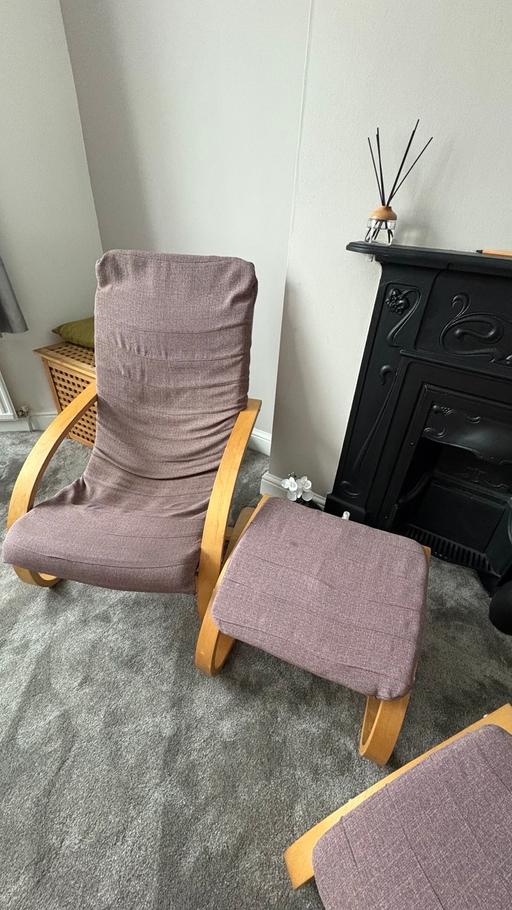 Buy & Sell Upton Park East London - Photos for Beech wood armchair & footstool with covers