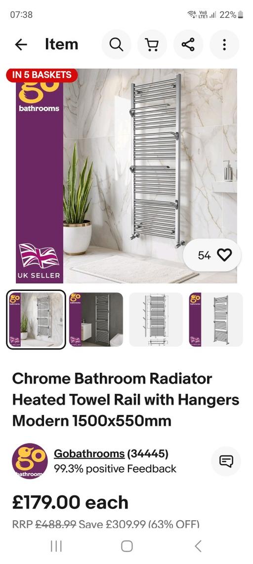 Buy & Sell Oldbury Sandwell - Photos for heated towel rail. supplied by go bathrooms