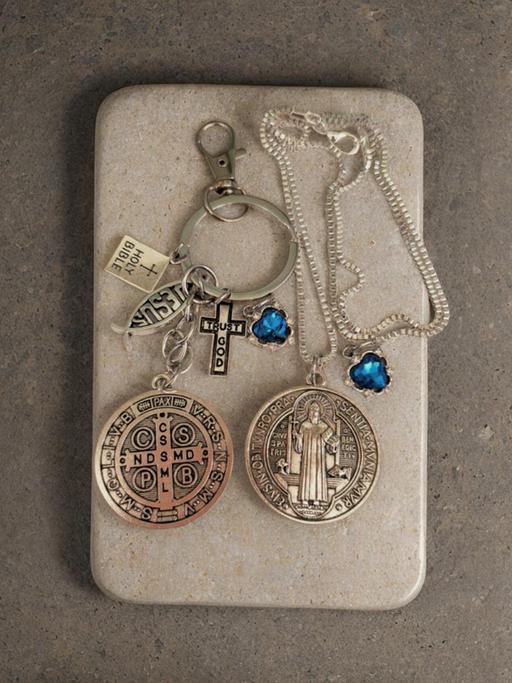 Buy & Sell Pontygof Blaenau Gwent - Photos for New St.Benedict blue heart necklace & keyring