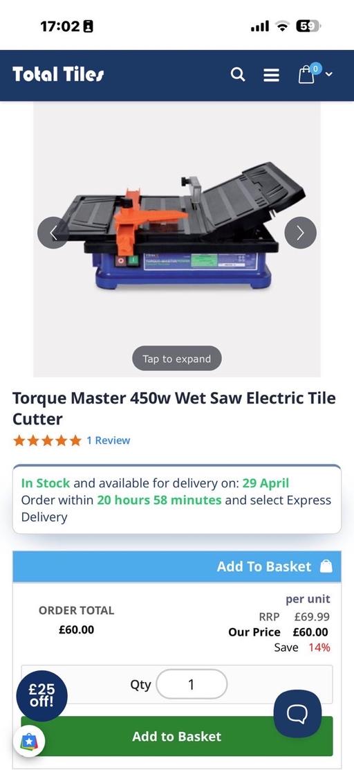 Buy & Sell Highcliffe Bournemouth, Christchurch and Poole - Photos for Torque Master 450W wet saw elec tile cutter