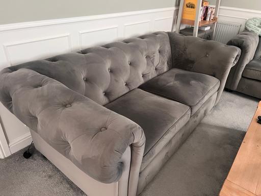 Buy & Sell Wootton West Northamptonshire - Photos for Belair Velvet Grey 3+2 seater & footstool