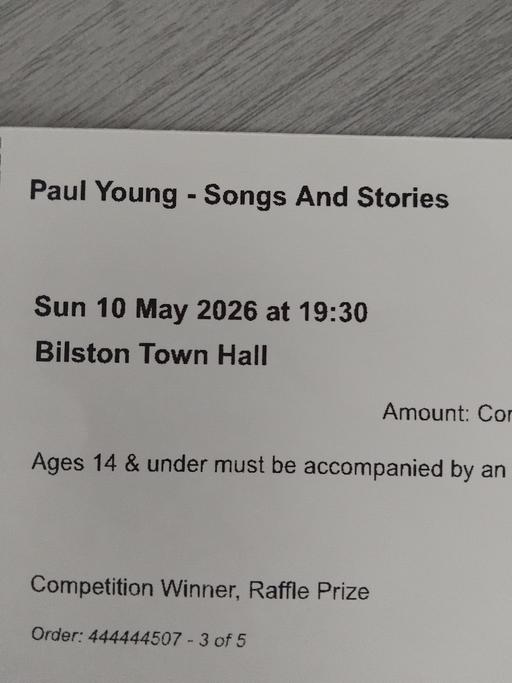 Buy & Sell Stow Heath Wolverhampton - Photos for Paul Young Tickets x2.