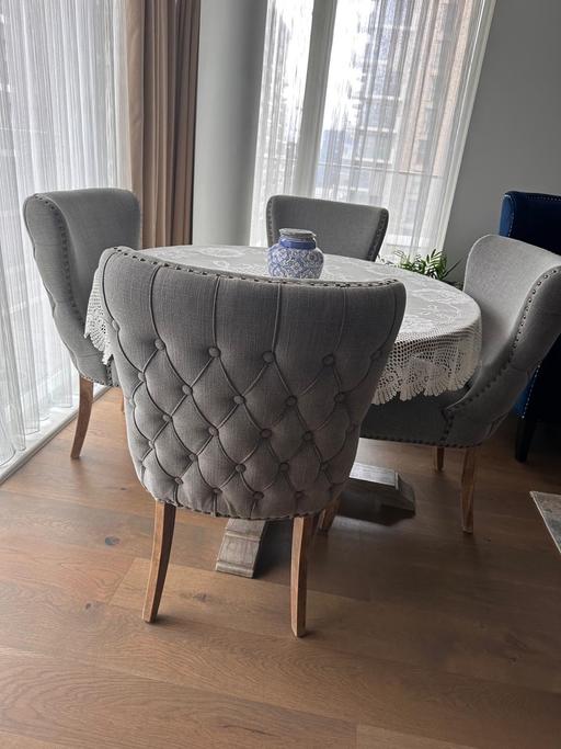 Buy & Sell Greenford Ealing - Photos for 4 x Grey linen wingback dining chairs
