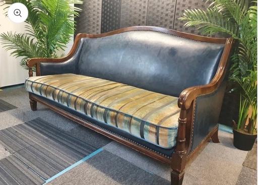 Buy & Sell Waddon South East London - Photos for Wood leather studded trim velvet sofa couch