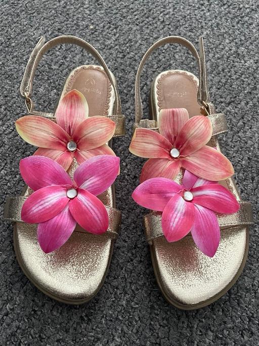 Buy & Sell Sefton Park Liverpool - Photos for River island Gold Orchid Flower Sandals 5