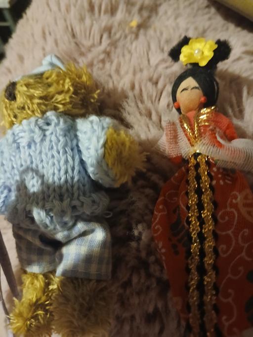  — 2 small items one teddy  China doll