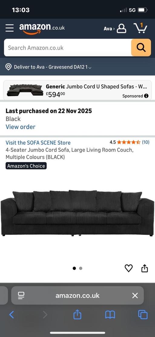 Buy & Sell Stockwell South West London - Photos for Black cord sofa
