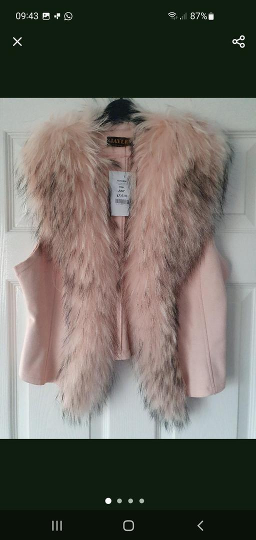  — ladies pink fur trim waistcoat NEW
