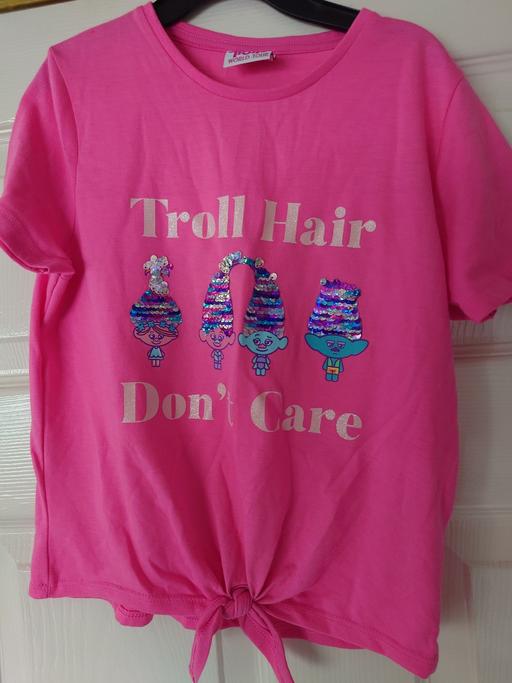  — Girls pink trolls top size 9-10 years