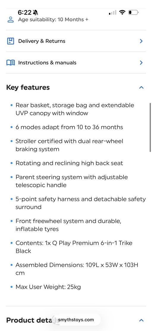  — Q play premium 6 in 1 trike