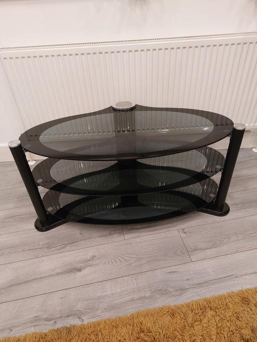  — Modern Black Smoked Glass TV Stand | 3 Shelf 