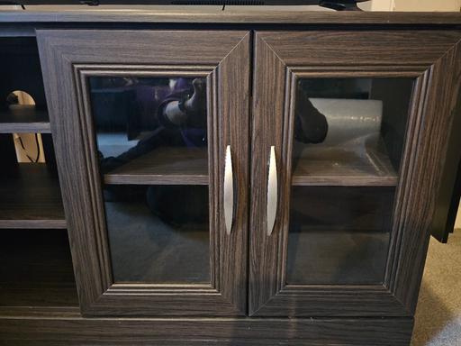  — Dark Brown Wooden TV Unit with glass doors