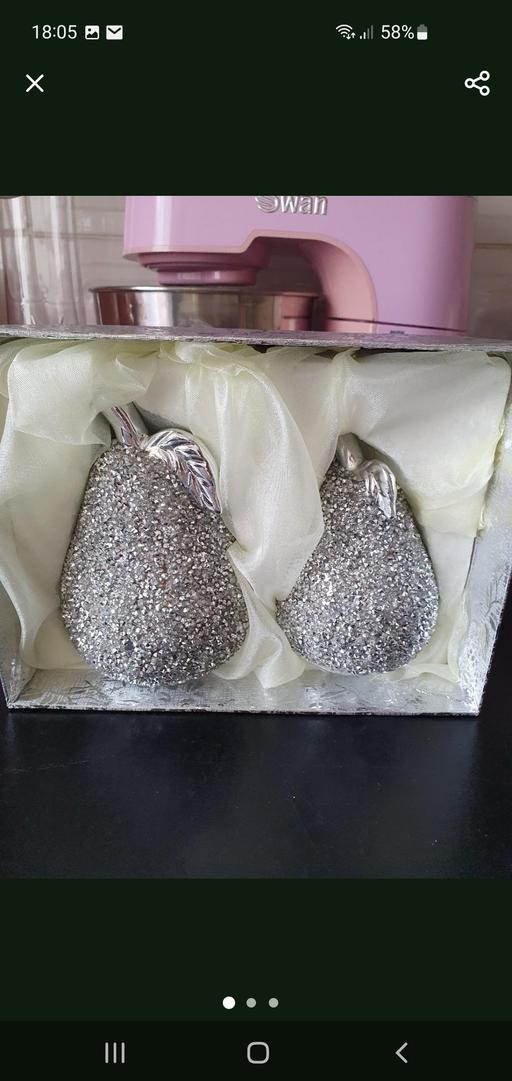  — silver bling pear ornament set x 2
