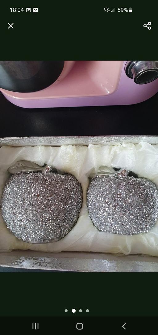  — silver bling apple ornament set x 2 NEW