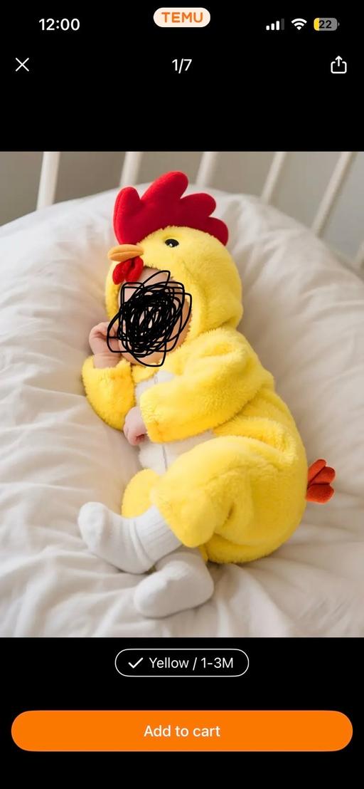  — Unisex 0-3 month chick jumpsuit/costume