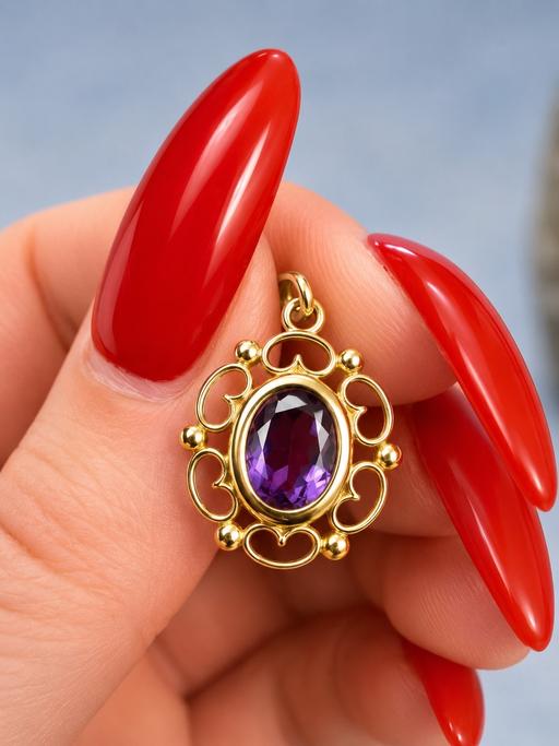  — Fine 9ct Yellow Gold Amethyst Pendant