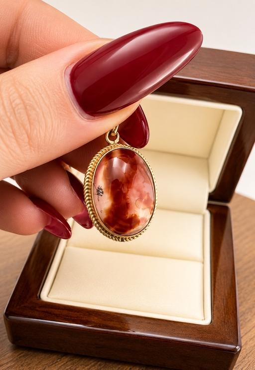  — Fine 9ct Yellow Gold Agate Pendant – Vintage