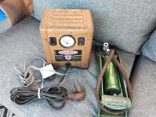  — vintage car foot pump & battery charger