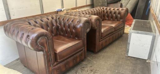  — Chesterfield leather 2seater and club chair a