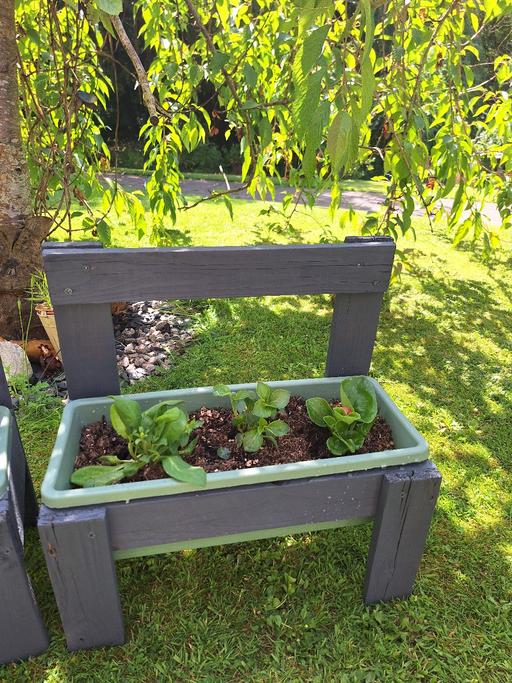  — Rustic chair planter with flowers