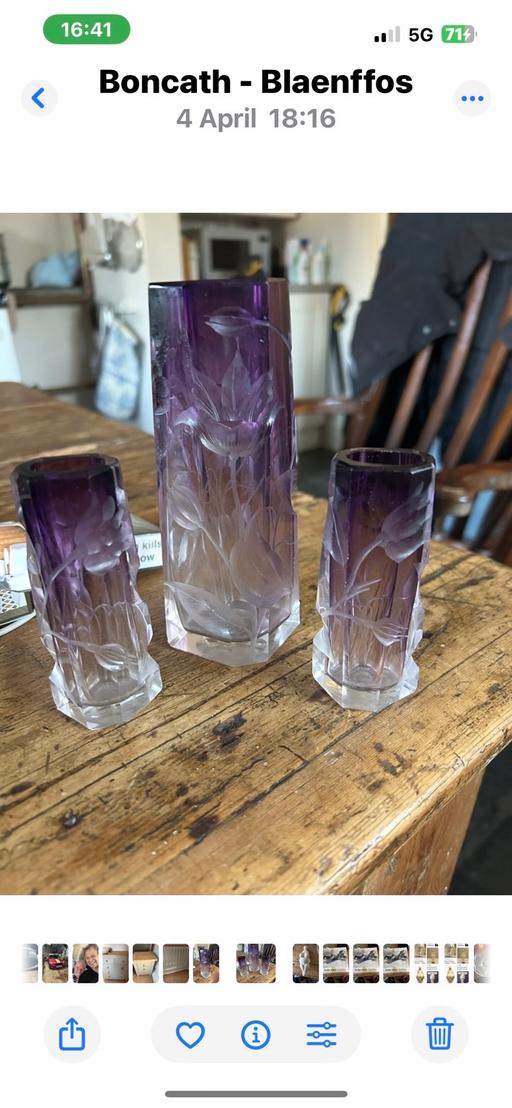  — 3 amythest colour moser karlsbad vases