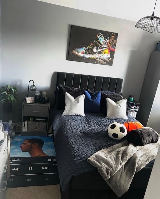  — Black double divan bed, 4 built in drawers
