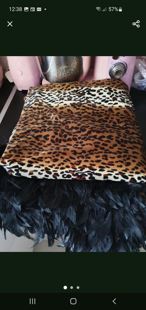  — velour animal print feather trim throw