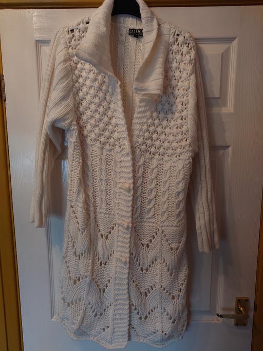  — Women's long white cardigan size M/L