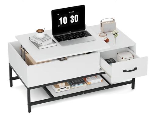  — Extendable White Coffee Table with Drawers